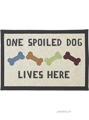 PetRageous 10215 One Spoiled Dog Tapestry Dog Non-Skid Machine Washable Placemat for Pet Feeding Stations with Rubber Backing 13-Inch by 19-Inch for Dogs Off-White