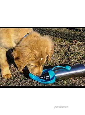 20 oz. stainless steel eco-friendly durable water bottle for small to medium sized dogs leak proof quick and easy silicone bowl flips out for on the go pet hydration
