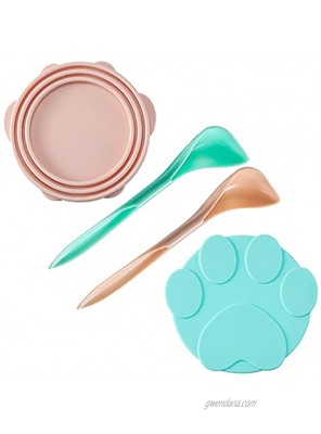 2 Pieces Cute Pet Food Can Lids with 2 Spoons Silicone Can Lids Covers for Dog and Cat Food Universal Silicone Cat Food Can Lids 1 Fit 3 Standard Size Pink and Blue