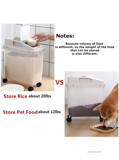 20Lb Airtight Rice Storage Container with Wheels Dry Food Cereal Flour Storage Bin Sealed 12Lb Cat Dog Pet Food Tank Organizer Coffee