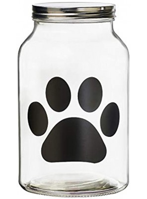 Amici Pet Buddy Paw Large Glass Treats Storage Canister 108 Fluid Ounce Capacity Clear Body Metal Twist-Top Lid