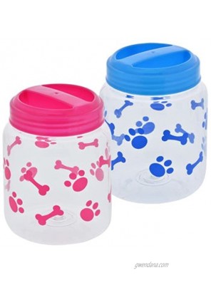 BPA-Free Plastic Airtight Cat and Dog Pet Treat & Food Storage Containers Canisters Set of 2 1 Blue & 1 Pink with Paw and Bone Print by Greenbrier