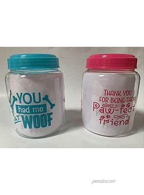 BPA-Free Plastic Airtight Dog Treat & Food Storage Containers Canisters Green & Pink with Slogan Set of 2 for 2021