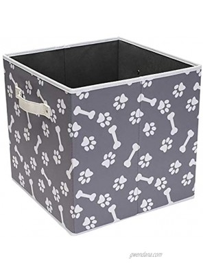 Brabtod Paw Folding Felt Storage Baskets Foldable Storage Cube bin for Organizer Pet Toy Blankets Leashes and Food in Printed “Dog Paws”Dog Bones