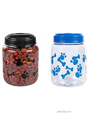 CGT BPA-Free Plastic Airtight Dog Cat Pet Treat & Food Storage Containers Canisters Black & Blue Paw Print Bones Set of 2