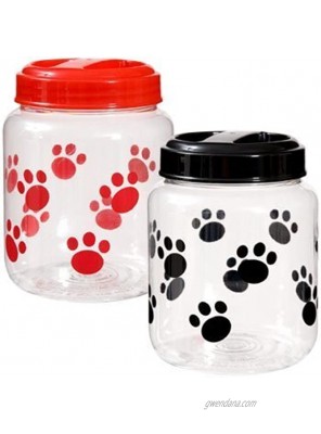 Famous Todd's Pet Supplies BPA-Free Plastic Airtight Dog Treat & Food Storage Containers Canisters Black & Red Paw & Bone Print Set of 2