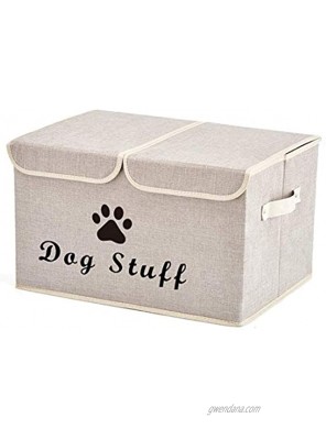 Geyecete Large Storage Boxes Large Linen Fabric Foldable Storage Cubes Bin Box Containers with Lid and Handles for Dog Apparel & Accessories Dog Coats Dog Toys Dog Clothing