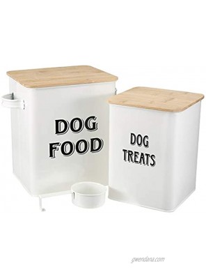 Morezi Pet Food and Treats Containers Set with Scoop for Cats or Dogs Beige Powder Coated Carbon Steel Tight Fitting Lids Storage Canister Tins