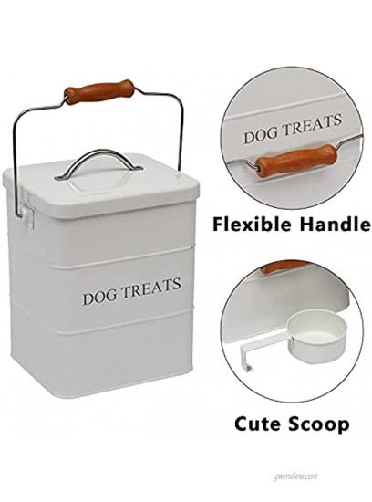 Morezi Pet Treat and Food Storage tin with lid and Scoop Included White Powder Carbon Steel pet Food bin Storage Canister tins