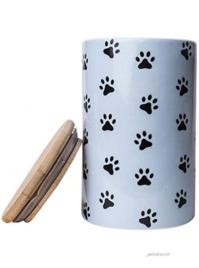 Park Life Designs Pawz Treat Jar Stylish Heavyweight Ceramic Container for Treats and More Bamboo Lid with Airtight Silicone Seal Dishwasher Safe 6-1 2 inch Tall Canister Blue
