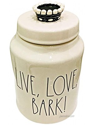 Rae Dunn Magenta Ceramic Pet Treat Canister Inscribed: Live Love BARK with Crown Top