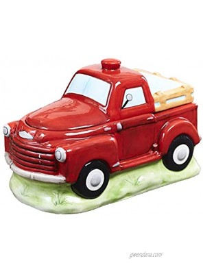 The Lakeside Collection Retro Style Red Truck Pet Treat Jar Earthenware Food Container