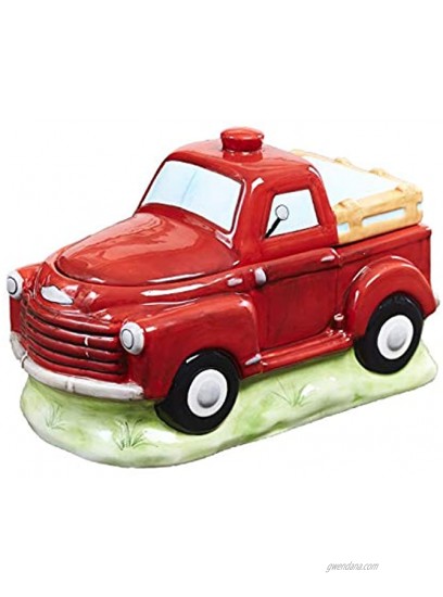 The Lakeside Collection Retro Style Red Truck Pet Treat Jar Earthenware Food Container