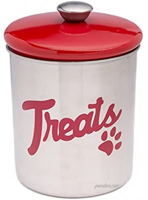 The PetSteel | Stainless Steel Treat Jar with Red Lid | Fits up to 2lbs of Pet Treats | Tight Fitting Lids | Great Way to Display and Store Your Dog or Cat's Food