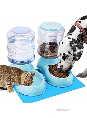 Automatic Pet Feeder and Waterer Dispenser Set Dog Food and Water Dispenser Station Self-Dispensing Gravity Water Fountain for Small Medium Puppy and Kitten Cat Dog Food Bowl 3.8L 1 Gal x 2Blue