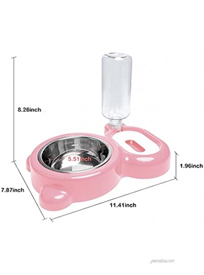 Double Dog Cat Bowls Water and Food Bowl Set with Detachable Stainless Steel Bowl Automatic Water Dispenser Bottle,Pet Feeder for Small Medium Size Dog Cat Pink