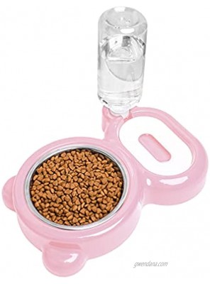 Double Dog Cat Bowls Water and Food Bowl Set with Detachable Stainless Steel Bowl Automatic Water Dispenser Bottle,Pet Feeder for Small Medium Size Dog Cat Pink