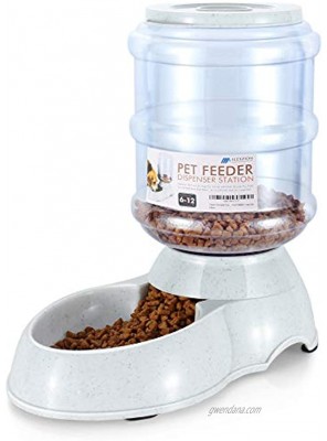 Flexzion Automatic Pet Food Feeder & Waterer Dispenser Set Auto Gravity Replenish Water Eating Bowl Storage Container Fountain Self Feeding Station Dog Cat Animal Supplies w Plastic Jug Rubber Feet