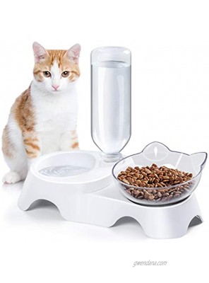 MILIFUN Double Dog Cat Bowls Pets Water and Food Bowl Set 15°Tilted Water and Food Bowl Set with Automatic Waterer Bottle for Small or Medium Size Dogs Cats