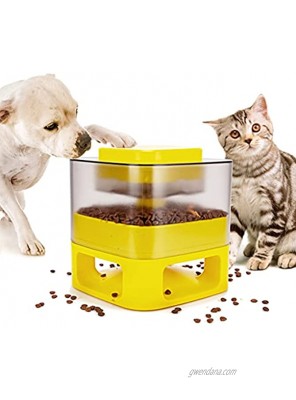 risdoada Interactive Pet Feeding Toy with Button Automatic Dog Treat Dispenser Puppy Toys for Boredom IQ Training Slow Eating Feeder Non-Slip Catapult Transparent Granary Food Container Yellow