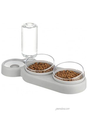 Triple Dog Cat Bowls Automatic Pet Feeder 15°Tilt and 360°Rotatable Double Food Bowl with Automatic Water Bottle Bowl Detachable Small and Medium Dogs and Cats Use Grey