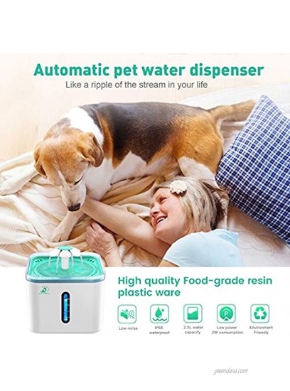 Bonve Pet 2.5L 84oz Cat Water Fountain Automatic Pet Water Fountain Intelligent Pump Led Water Indicator 3 Replacement Filter&1 Silicone No-Slip Mat for Inside Cats Dogs Multiple Pet Water Dispenser