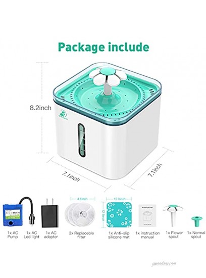 Bonve Pet 2.5L 84oz Cat Water Fountain Automatic Pet Water Fountain Intelligent Pump Led Water Indicator 3 Replacement Filter&1 Silicone No-Slip Mat for Inside Cats Dogs Multiple Pet Water Dispenser