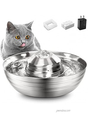 Huicocy Cat Water Fountain Stainless Steel 67Oz 2L Pet Fountain with Ultra-Quiet Design Visible Water Level Automatic Cat Water Dispenser Easy Assemble and Clean Still Supply Water When Power Off