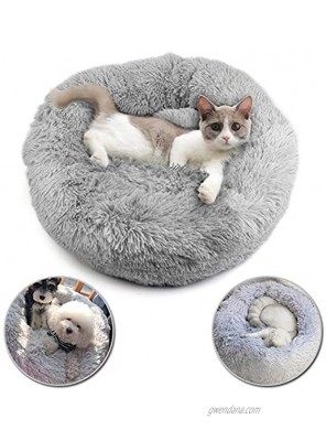 Dog Bed Clearance,24'' Faux Fur Donut Puppy Bed,Round Calming Cuddler Bed for Small Medium Cats or Dogs,Self Warming Indoor Fluffy Luxurious Plush Cushion Pillow Sofa for Pet Up to 20lbs Gray
