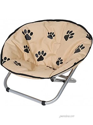 Etna Folding Pet Cot Chair Portable Round Fold Out Elevated Cat Bed Water Resistant Paw Print Cushion Papasan Chair for Small Dogs