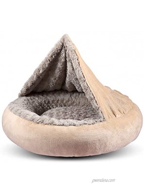 GASUR Cozy Cuddler Small Dog and Cat Bed Round Donut Calming Anti-Anxiety Cave Hooded Blanket Pet Bed Luxury Orthopedic Cushion Beds for Indoor Kitty or Puppy Warmth and Machine Washable 23 inch