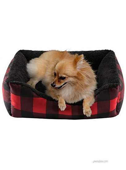 Hollypet Printed Flannel Rectangle Plush Dog Cat Bed Self-Warming Pet Bed Red Checked