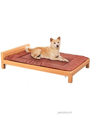Homykic Dog Bed Wood Elevated Pet Fir Wooden Beds Frame with Removable Mattress Outdoor Washable Raised Couch Sofa Furniture for Extra Large Dog Medium Small Dogs Cat Brown