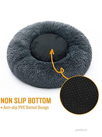 Luciphia Round Dog Cat Bed Donut Cuddler Faux Fur Plush Pet Cushion for Large Medium Small Dogs Self-Warming and Cozy for Improved Sleep