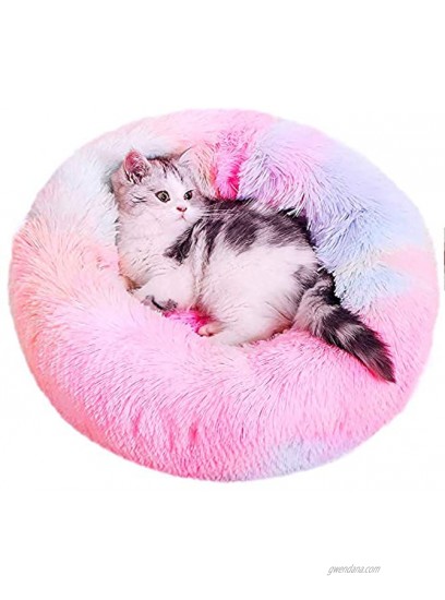 Neekor Cat Dog Beds Soft Plush Donut Pet Bedding Winter Warm Sleeping Round Fluffy Pet Calming Bed Cuddler for Puppy Dogs & Cats Size: Small Medium Large Rainbow Medium