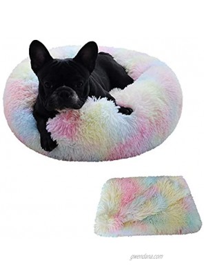 Patas Lague 2-Piece Donut Calming Dog Bed Set 1 Bed 1 Blanket Faux Fur Plush Cat Pet Bed Comfortable and Washable20'' 24'' 30''