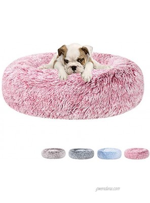 Poohoo Calming Faux Fur Donut Cuddler Dog Bed,Washable Round Cat Bed Pillow Cuddler Gradient Color23 30 for Small Medium Dogs