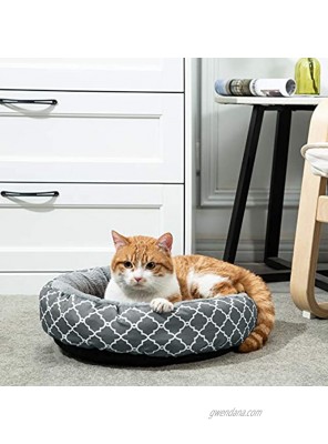 Uozzi Bedding Warming Donut Cushion Cat Bed Calming Pup Small Pet Dog Bed Non-Slip Bottom Machine Washable Flannel 17 Round Bed for Puppy and Kitten with Fluffy Comfy Lining Plush