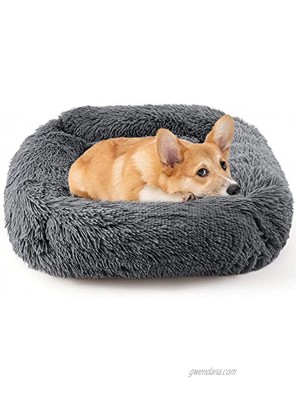 Calming Dog Bed Washable Donut Cuddler Fluffy Faux Fur Cushion Pet Bed Cozy Soft Indoor Cat Bed Round Plush Orthopedic Dog Beds for Small Medium Large Pets Dark Gray 24x22