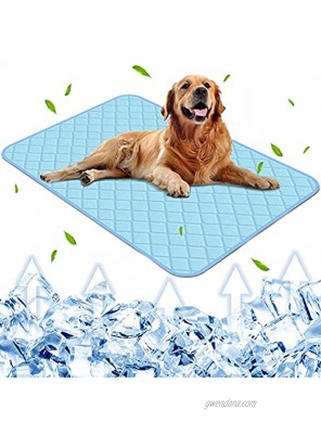 Dog Cooling Mat Large Washable Pet Self Cooling Pad Ice Silk Summer Bed for Dogs & Cats Pee Pad Leakproof Non-Slip Sleep Blanket Blue 36×22