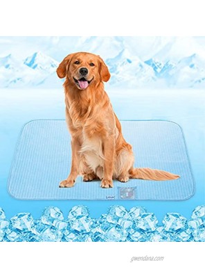 Dog Cooling Mat Rywell Self Cooling Pads for Large Dogs Arc-Chill Q-Max>0.4 Reusable Summer Pet Ice Cool Bed with Super Absorption Machine Washable & Portable Home & Travel XL 32×44'' Blue