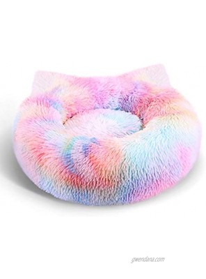 KAMA BRIDAL Marshmallow Calming Cat Bed Deep Sleeping Pet Bedding Round Plush Donut Bed for Small Dogs Cute Ear Design Soft Warm Pluffy Indoor Cushion Mat