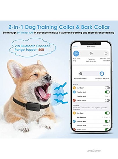 Dr.Trainer Dog Training Collar with Remote Quick Charge IPX7 Waterproof Shock Collar with APP & Watch Control Free Combination Mode with Custom Sound Vibration Shock 2600FT Remote Range