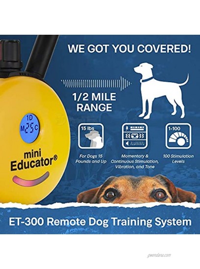 E-Collar ET-300 1 2 Mile Remote Waterproof Trainer Mini Educator Remote Training Collar 100 Training Levels Plus Vibration and Sound Includes PetsTEK Dog Training Clicker