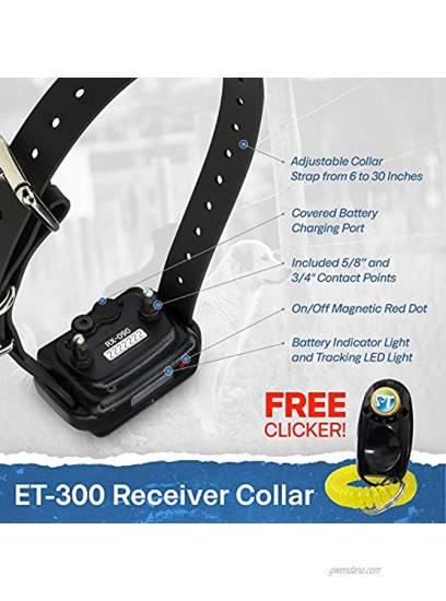 E-Collar ET-300 1 2 Mile Remote Waterproof Trainer Mini Educator Remote Training Collar 100 Training Levels Plus Vibration and Sound Includes PetsTEK Dog Training Clicker