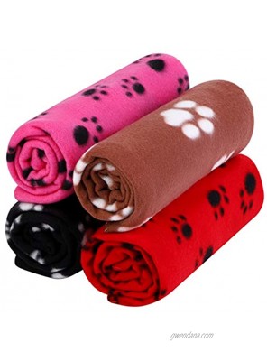 Aodaer Pack of 4 Pet Blankets with Paw Prints Pet Cushion Animals Blanket Puppy Dog Blanket for Small Animals