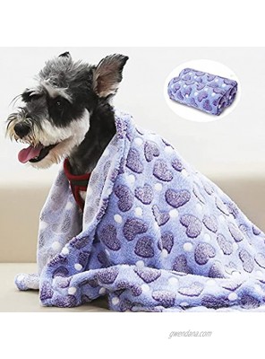 Patas Lague Pet Dog Blanket 2 Pieces Super Soft Flannel Fleece Puppy Throw Blanket with Cute Print Design for Dog and Cat Machine Washable Violet-Purple Heart,30x40 Inches