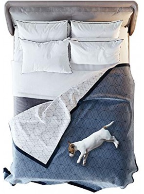 VICTORIA ORTON 100% Waterproof Blanket Large Dog & Pet Throw Reversible Washable for Dogs Cats Pets & People Incontinence Pee & Water Proof Queen King Size Bed Cover 90”x90 Blue White