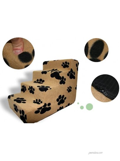 Best Pet Supplies 4-Step Foam Pet Stairs Steps 24 by 15 by 19-Inch Black Paw on Beige ST215T-M