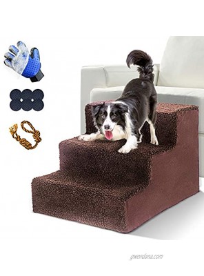 Dog Stairs 3-Step Plastic Pet Steps Non-Slip Dog Stairs,Dog Ramp Suitable for Cats Dogs Climbing High Bed&Couch Holds up to 50lbs- Send 1 Dog Rope Ball&Pet Gloves